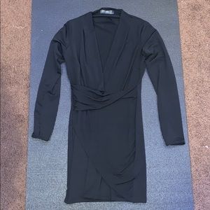 MISSGUIDED PETITE BLACK WRAP MINI BODYCON DRESS